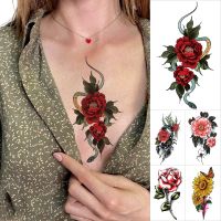 Realistic Water Transfer Temporary Tattoo Sticker Snake Rose Sunflower Woman Sexy Chest Arm Body Art Tattoo Kid