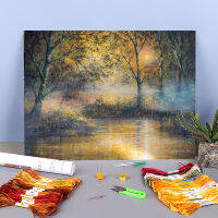 Natural Scenery Golden Haze Pre-Printed 11CT Cross Stitch DIY Embroidery Complete Kit DMC Threads Hobby Knitting Stamped