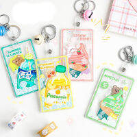 เคสการ์ดอลิริคกันน้ำแบบพกพาใสสำหรับนักเรียนฝาบัตรการ์ตูนน่ารักพร้อมกระดิ่งเล็กๆ