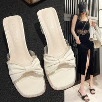 【AZAZ】☏☋❃ Gentle wind high heels women 2023 summer new fairy wind bows niche fashion temperament French cool slippers