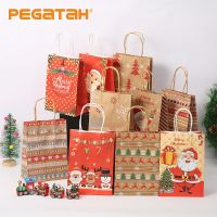 Merry Christmas Paper Gift Bags Santa Claus Snowflake Dot Cartoon Xmas Tree Candy Biscuit Bag for Christmas Supplies Packaging