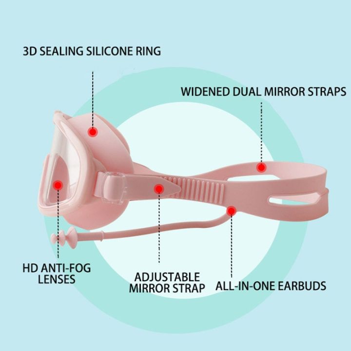 hd-anti-fog-swim-goggles-anti-uv-glasses-adjustable-waterproof-large-frame-silicone-swimming-glasses-children-earplug-2-in-1-accessories-accessories