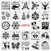 Pack of 24Pcs Small Hollow-out Christmas Painting PET Stencils Set Graffiti Template for DIY Art Handcraft Scrapbooking Rulers  Stencils