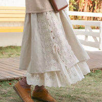 Spring Autumn Mori Girl Vintage Cotton Linen Sweet Skirt Women Clothing Embroidery Princess Kawaii Lolita Cute Maxi Skirts K035