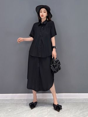 XITAO Dress Women  Loose False Two Pieces Shirt Dress