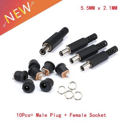 10 pcs 12V 3A Plastic Male Plugs + Female Socket Panel Mount Jack DC Power Connector Electrical Supplies 5.5 x 2.1mm  Wires Leads Adapters