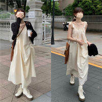 พร้อมส่ง ?? Fold side dress เดรสสีเบจแต่งร่นด้านข้าง (IN37449)