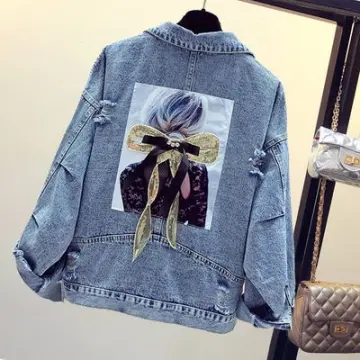 Mens denim clearance jacket with embroidery