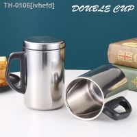 ☃♠◆ ivhefd Dupla parede de aço inoxidável copo café com tampa alça caneca cerveja para chá portátil viagem escritório leite copos água da cozinha drinkware