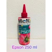 หมึกเติม Epson (Mcky) น้ำหมึกเติมรุ่น L100, L110, L120, L200, L210,L220, L300,L310, L350, L355,L365, L455, L550, L555,L565, L1300 หรือเติมได้ทุกรุ่น  สีชมพู ขนาด 250 ML