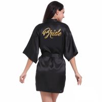 【LZ】㍿  Cetim noiva e dama de honra de seda casamento designer roupão curto robe com brilho ouro para o presente