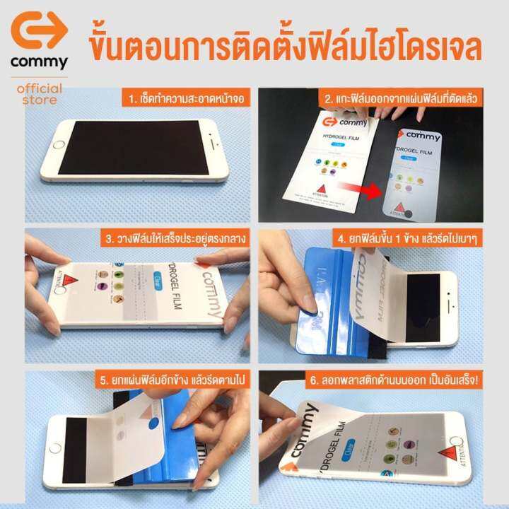 ฟิล์มไฮโดรเจล-commy-สั่งตัดตามรุ่น-พร้อมอุปกรณ์ติดฟิล์ม-1-ชุด