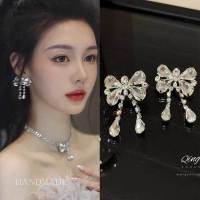 French Style Brick Inlaid Bowknot Tassel Earrings for Female Minority Design Sense High Quality Earrings for Bridal Dress Earrings E2RD E2RD