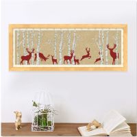 Christmas deer cross stitch kit simple tree forest animal 14ct 11ct linen flaxen canvas embroidery DIY needlework