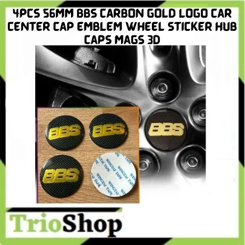4PCS 56mm BBS Carbon Gold Logo Car Center Cap Emblem Wheel sticker Hub