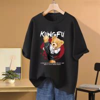 Summer Men T-Shirts Pure 100 Cotton Cartoon Kungfu Bear Oversized T Shirt Men Print Short-Sleeve Tops Free Shipping