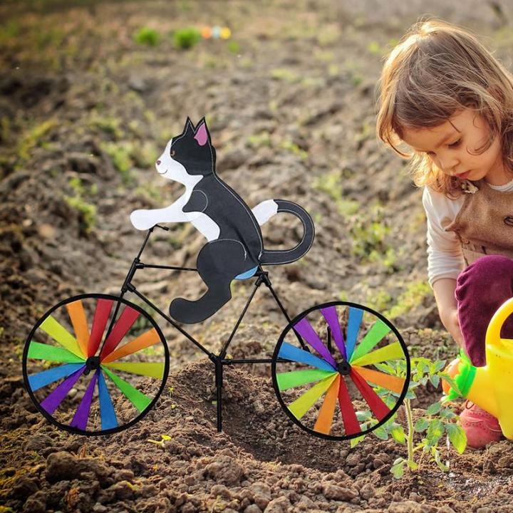 เคลื่อนไหวลมปั่น-diy-ลมปั่นเครื่องประดับสนามหญ้า3d-แมวสุนัขสัตว์ขี่จักรยาน-windmillscorative-แกดเจ็ต