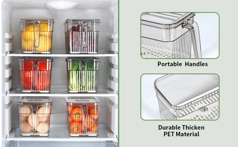 Fridge Organizer with Freshness Timer Lid, Stackable Refrigerator