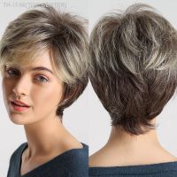 HENRY MARGU Dark Root Ombre Brown Blonde Short Hair Wigs Fluffy Pixie Cut Synthetic Wig for Black White Women Heat Resistant [ Hot sell ] TOY CENTER