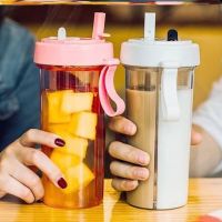 Double Drinking Cup Double Straw Portable Large Capacity Water Bottle Creative Couple Water Mug Dual Purpose Bottle Kettle 600ML