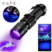 Strong UV Flashlight 365nm/395nm Ultra Violet Zoom Mini UV Black Light Pet Urine Stains Detector Scorpion Use AA 14500 Battery Rechargeable  Flashligh