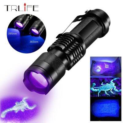 Strong UV Flashlight 365nm/395nm Ultra Violet Zoom Mini UV Black Light Pet Urine Stains Detector Scorpion Use AA 14500 Battery Rechargeable Flashlight