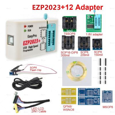 EZP2023 USB SPI Programmer Full Set with 12 Adapter Test Clip Sop8/16 Support 24 25 93 95 EEPROM Flash Bios Minipro Programmer Calculators