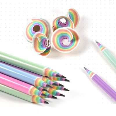 12pcs/Box Rainbow Paper Pencil Childrens Writing And Painting HB Professional Art Sketch Comic Stroke Pen School Supplies