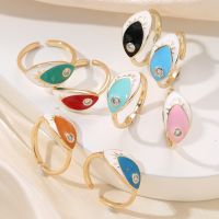 [COD] Womens new fashion copper-plated real gold ring dripping oil devils eye opening versatile tail gift