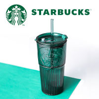 แก้วน้ําความจุขนาดใหญ่ 550มล. สีเขียวเข้ม New Ins Style Large Capacity Straw Glass 550ml Dark Green Goddess Glass High Color Straw Cup