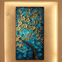 Barocco ต้นไม้ดอกไม้สีทองมือวาดภาพสีน้ำมันสมัยใหม่ Home Wall Decor 50x100 ซม. 60x120 ซม. 70x140 ซม. 80x160 ซม. 90x180 ซม. ขนาดใหญ่พร้อมกรอบ