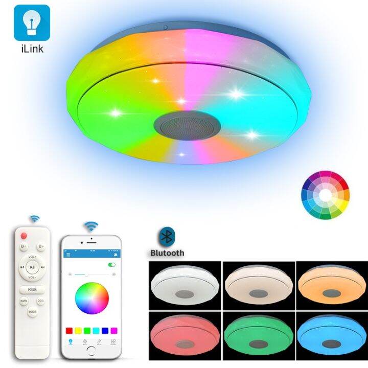 led-rgb-สีเพลงโคมไฟเพดานบลูทูธ-app-รีโมทคอนโทรลหรี่แสงได้ห้องนั่งเล่นห้องนอนห้องครัวห้องน้ำโคมไฟเพดาน