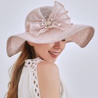 New Women Kentucky Derby Wide Brim Sun Hat With Bow Wedding Church Sea Beach Hats For Women Floppy Party Hat H3