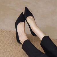 Professional high heels women etiquette black suede interview work shoes 2022 new temperament of the spring and autumn winter single shoes