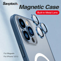 Sanptoch Magsafe เคสโทรศัพท์แม่เหล็ก,สำหรับ iPhone 12 / 13 Pro Max เคสป้องกันเลนส์กล้องกระจกโลหะในตัวสำหรับ iPhone 13 Mini เคสป้องกันแข็งสีด้านโปร่งแสง