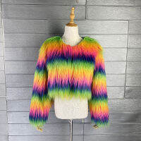 Rainbow Coat สำหรับผู้หญิง2023ฤดูใบไม้ร่วงและฤดูหนาวขนสัตว์เทียมผู้หญิงเสื้อแฟชั่นฤดูหนาวเสื้อผ้า Women