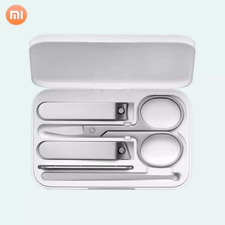 กรรไกรตัดเล็บ-xiaomi-กรรไกรตัดเล็บ5ชิ้นชุดสแตนเลสฟุตตะไบเล็บพร้อมกับกล่องเก็บของช้อนตักหู