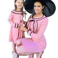 【hot】 Matching Outfits and Bow Wedding Pink Dresses Mother And Daughter Same