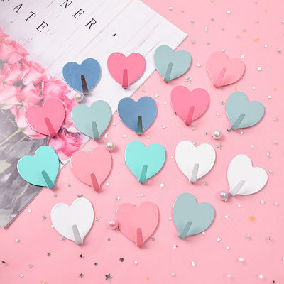 Self Adhesive Wall Door Back Hooks Heavy Duty Stainless Steel Clothes Hanger Heart-shaped Bathroom Kitchen Towel Clothes Hook Clothes Hangers Pegs