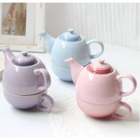 French Le Creuset Cool Color Enamel Stoneware Porcelain One Person Tea Set Afternoon Tea British Teapot Cup Combination