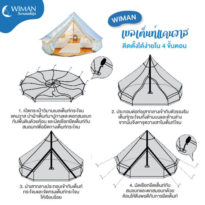 wiman-canvas-bell-tent-เต็นท์กระโจม-ผ้าแคนวาส-สีขาว-กันน้ำร้อย-ระบายอากาศดี-ขนาดใหญ่-3m-4m-5m