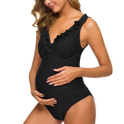 Pregnant Woman Sexy Swimsuit Maternity Solid Backless Bikinis Falbala Ruffle Beachwear New Summer Women One-Piece Swimming Suit xy2