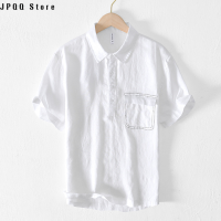 JPQQ Store เสื้อสวมหัวแขนสั้นเสื้อเชิ้ตลินินสำหรับผู้ชายสีทึบ L938,เสื้อเสื้อผ้าฝ้ายและผ้าลินินทรงหลวมลำลองไซส์ใหญ่สำหรับวัยรุ่น