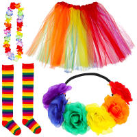 Zecetim 1 ชุด Pride เครื่องแต่งกายอุปกรณ์เสริมกระโปรง Tulle Tutu Pride Lei ดอกไม้ที่คาดผมเข่าถุงเท้าหญิง Pride เครื่องแต่งกาย Props