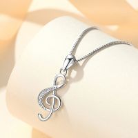 New 925 Silver Plated Women Necklaces Fashion Love Rhythm Notes Pendant High Quality Zircon Clavicle Chain Jewelry Length 45CM