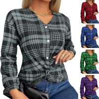 2022 new spring and summer European and American womens independent station V-neck plaid T blood sexy top women ❤