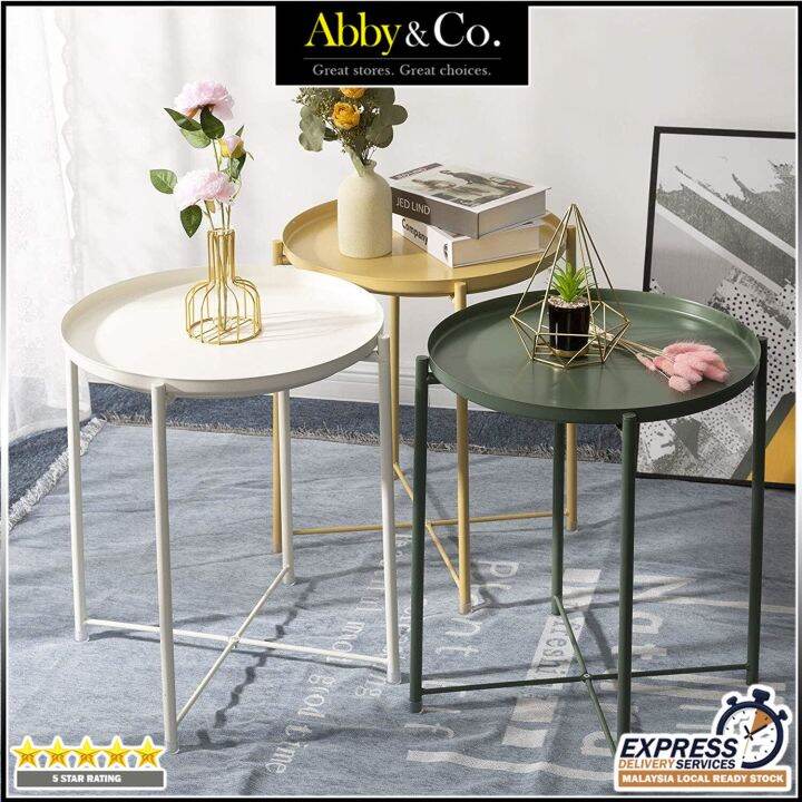 Abby & Co End Table,Folding Metal Side Table Waterproof Small Coffee