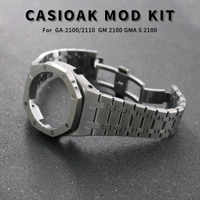 Casio ชุดปรับแต่งเคส Casio GA-2100/2110 Mini Casiไม้โอ๊คสำหรับ GMA S2100,เคสรุ่นที่สามดัดแปลงสายนาฬิกาสเตนเลสสตีลสำหรับ GM2100