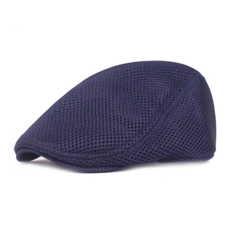 หมวกเบเร่ต์ตาข่ายหมวกกอล์ฟหมวกแบนระบายอากาศได้ดีหมวกสไตล์อังกฤษหมวกลำลองระบายอากาศหมวกคนขับแท็กซี่