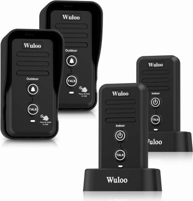 Wuloo Wireless Intercom Doorbells for Home Classroom, Intercomunicador Waterproof Electronic Doorbell Chime with 1/2 Mile Range 3 Volume Levels Rechargeable Battery (Black, 2&2) 2t2-black